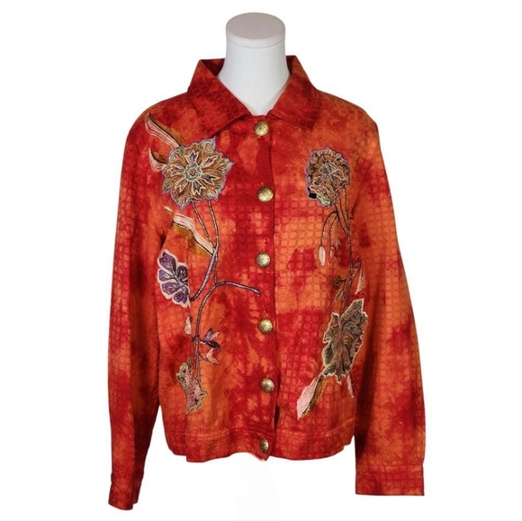 Draper's & Damon's Vintage Floral Embroidered Red Orange Jacket L - Picture 1 of 8